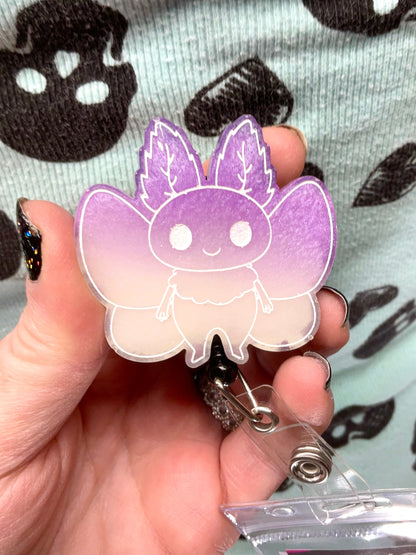 Purple & White Mothman Retractable Badge Reel - Glow in the Dark