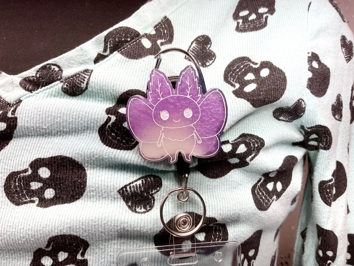 Purple & White Mothman Retractable Badge Reel - Glow in the Dark