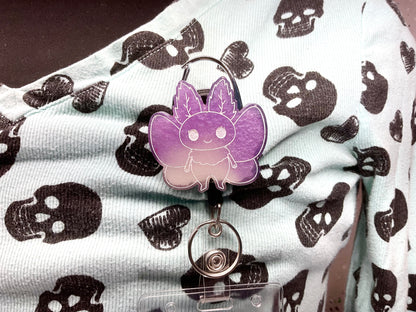 Purple & White Mothman Retractable Badge Reel - Glow in the Dark