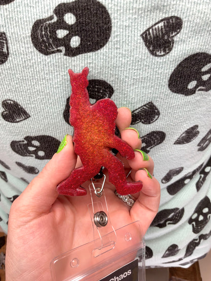 Red Bigfoot Rock Hand Retractable Badge Reel
