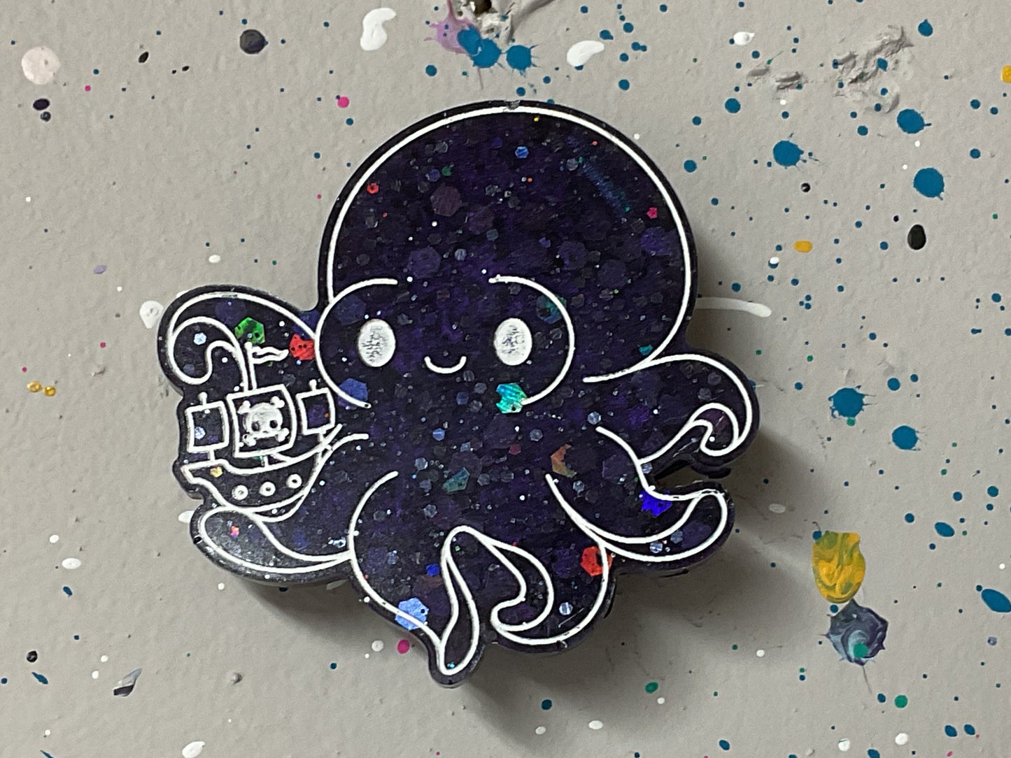 Small Purple Kraken Magnet With Holographic Glitter