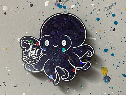 Small Purple Kraken Magnet With Holographic Glitter