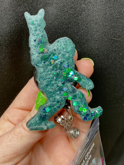 Green Bigfoot Rock Hand Retractable Badge Reel