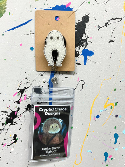 White Nightcrawler Retractable Badge Reel