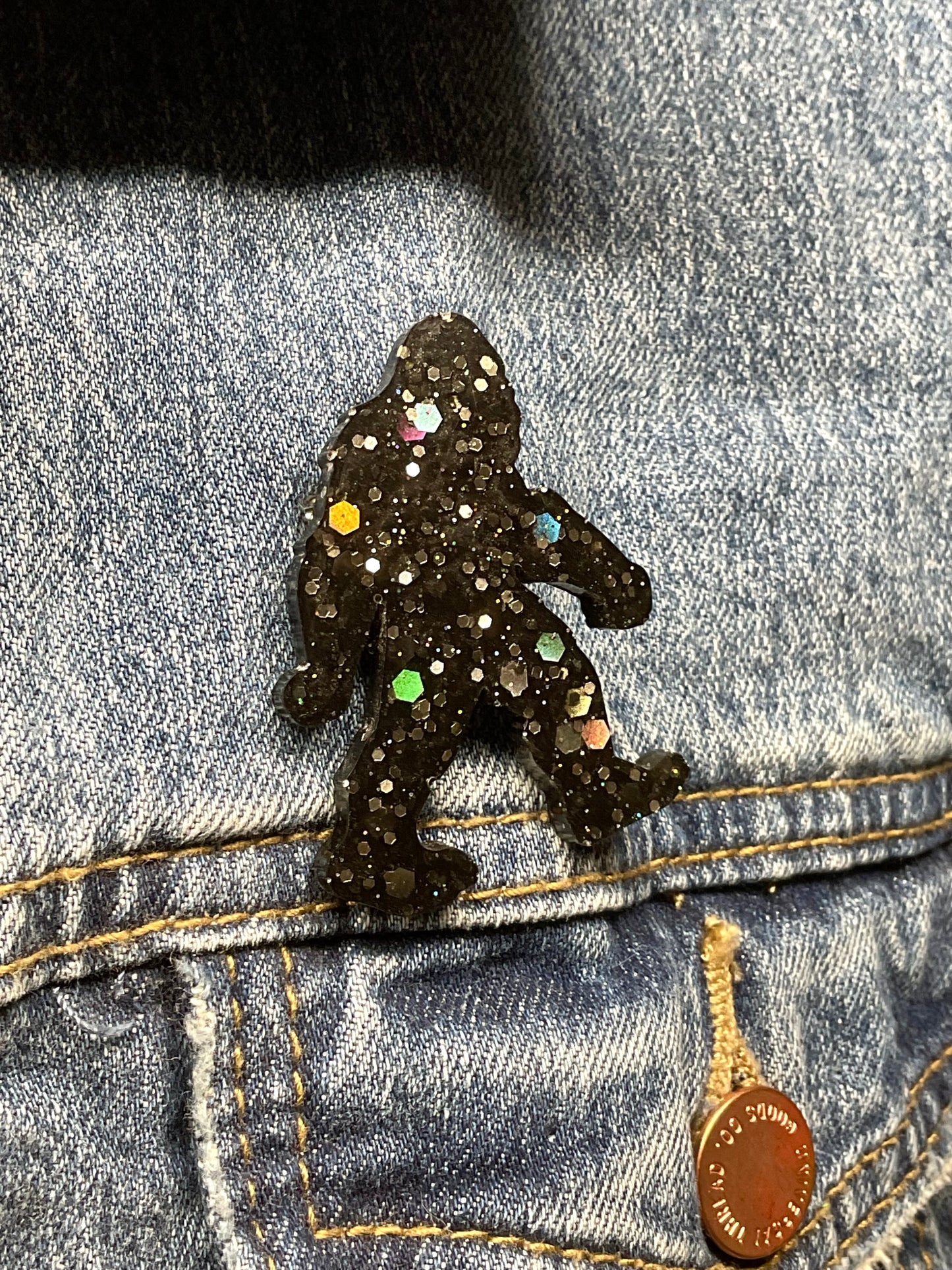 Black Glittery Bigfoot Pin