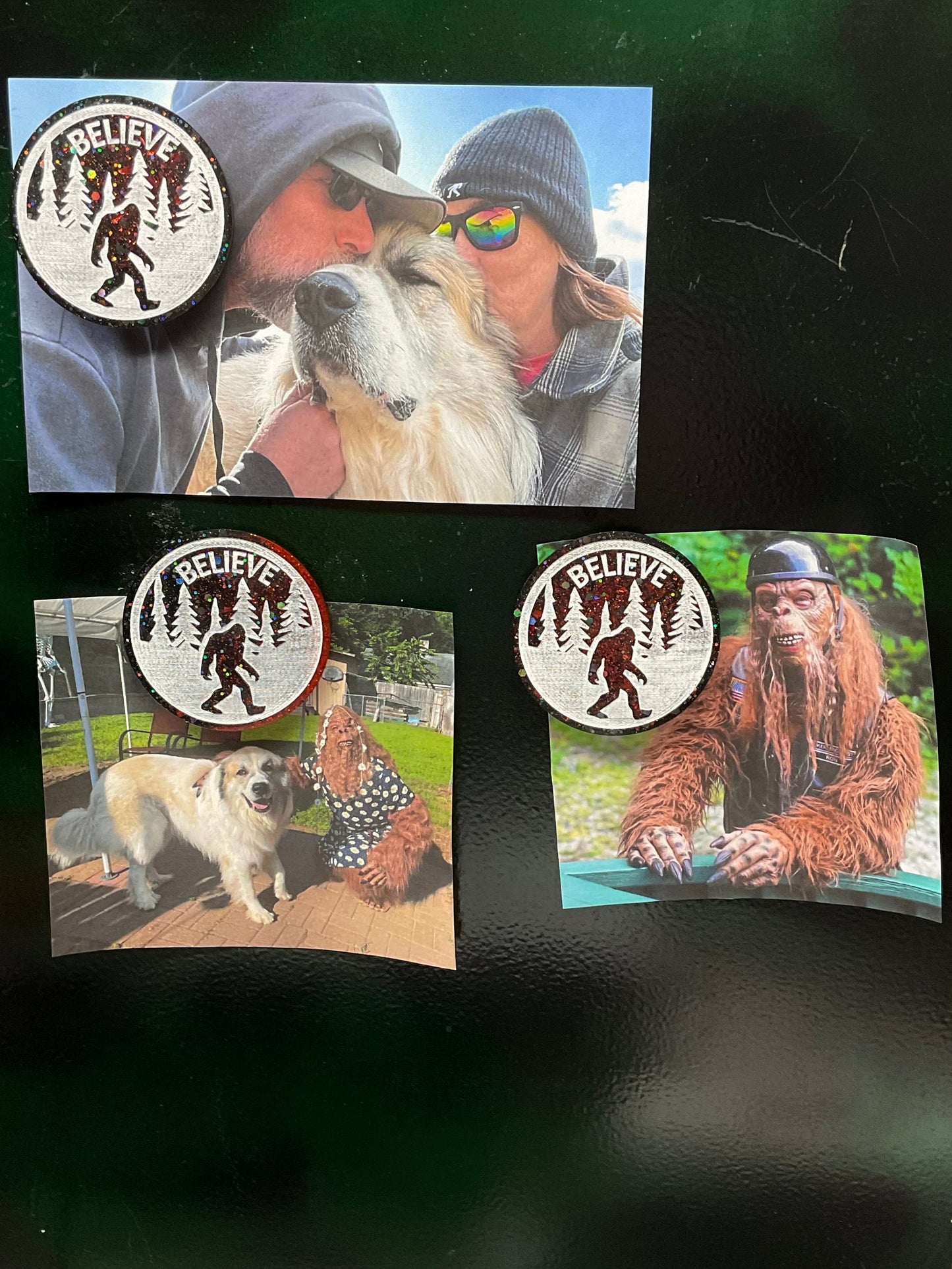 Large Black & Red Believe Bigfoot Magnet - Holographic Glitter - 3 Inch