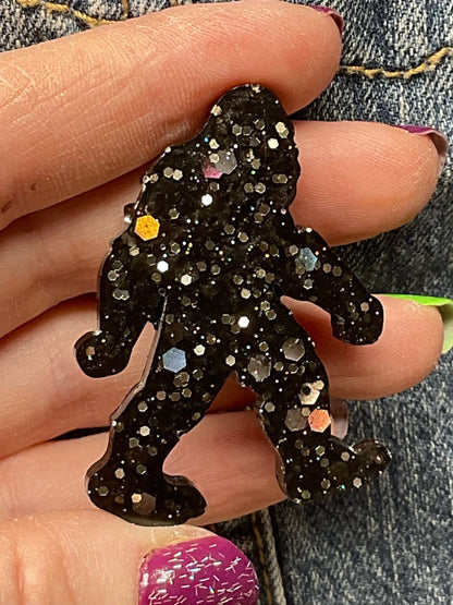 Black Glittery Bigfoot Pin