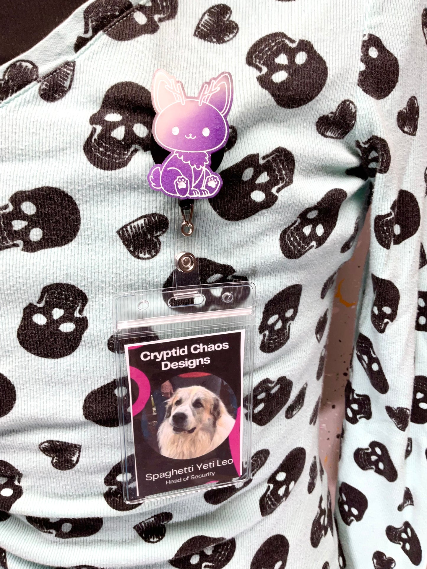 Purple & White Jackalope Retractable Badge Reel-Glow In The Dark