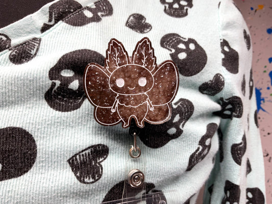 Brown with White Mothman Retractable Badge Reel