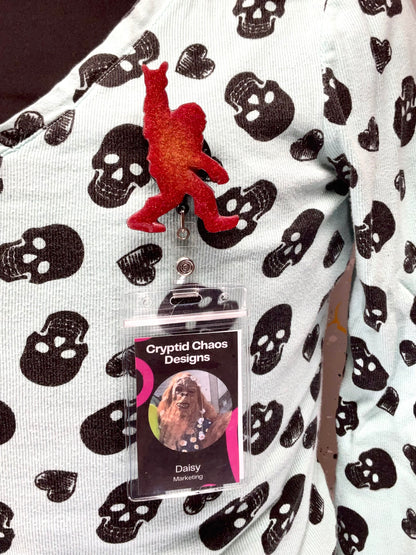 Red Bigfoot Rock Hand Retractable Badge Reel