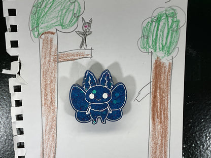 Small Blue Glitter Mothman Magnet