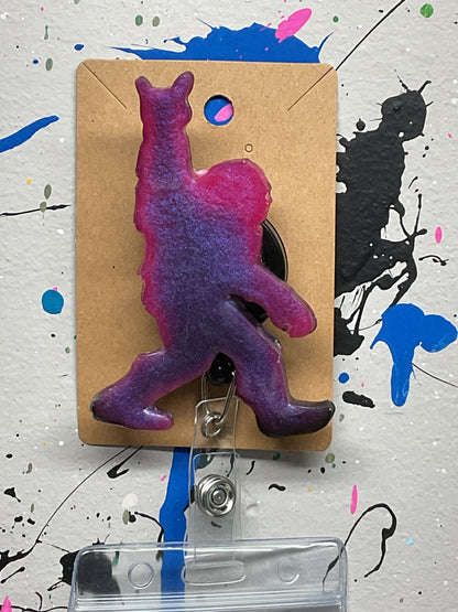 Purple & Pink Bigfoot Rock Hand Retractable Badge Reel-Glow in the Dark