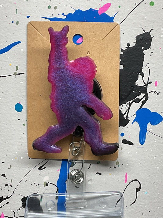Purple & Pink Bigfoot Rock Hand Retractable Badge Reel-Glow in the Dark