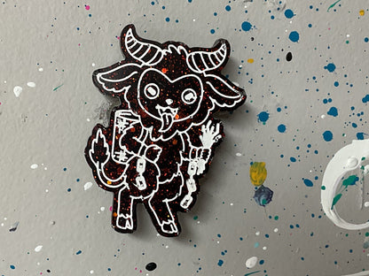 Small Krampus Magnet Black with Red Glitter