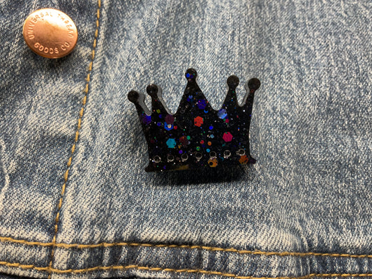 Black Crown Pin with Holographic Glitter
