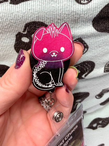 Hot Pink & Black Chupacabra Retractable Badge Reel-Glow In The Dark