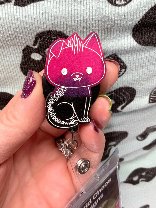 Hot Pink & Black Chupacabra Retractable Badge Reel-Glow In The Dark