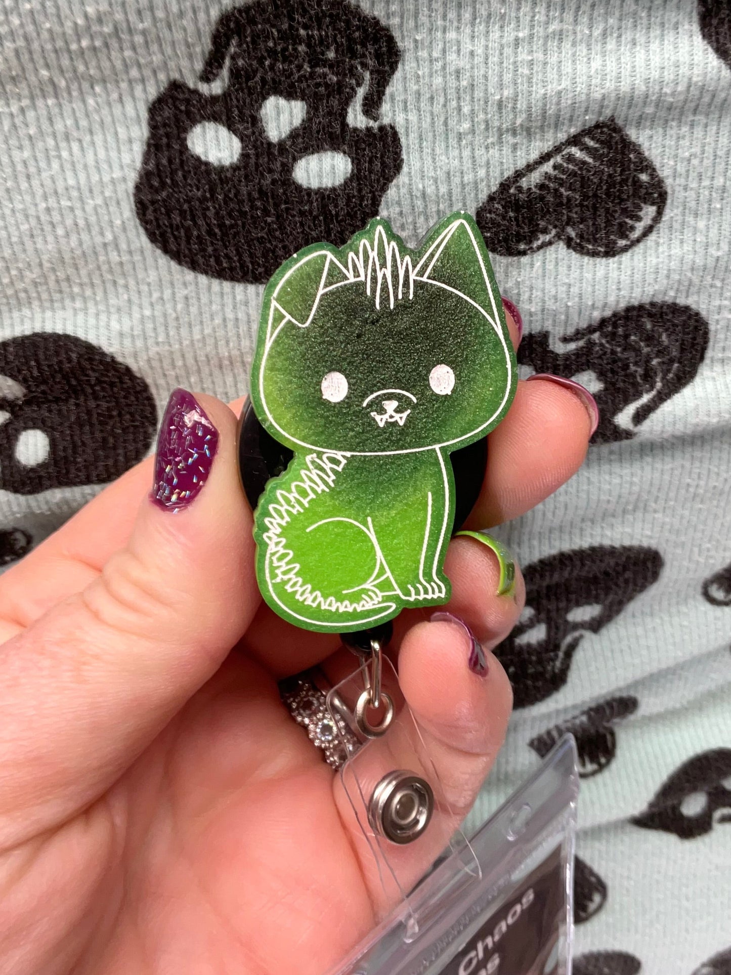 Green Chupacabra Retractable Badge Reel-Glow In The Dark