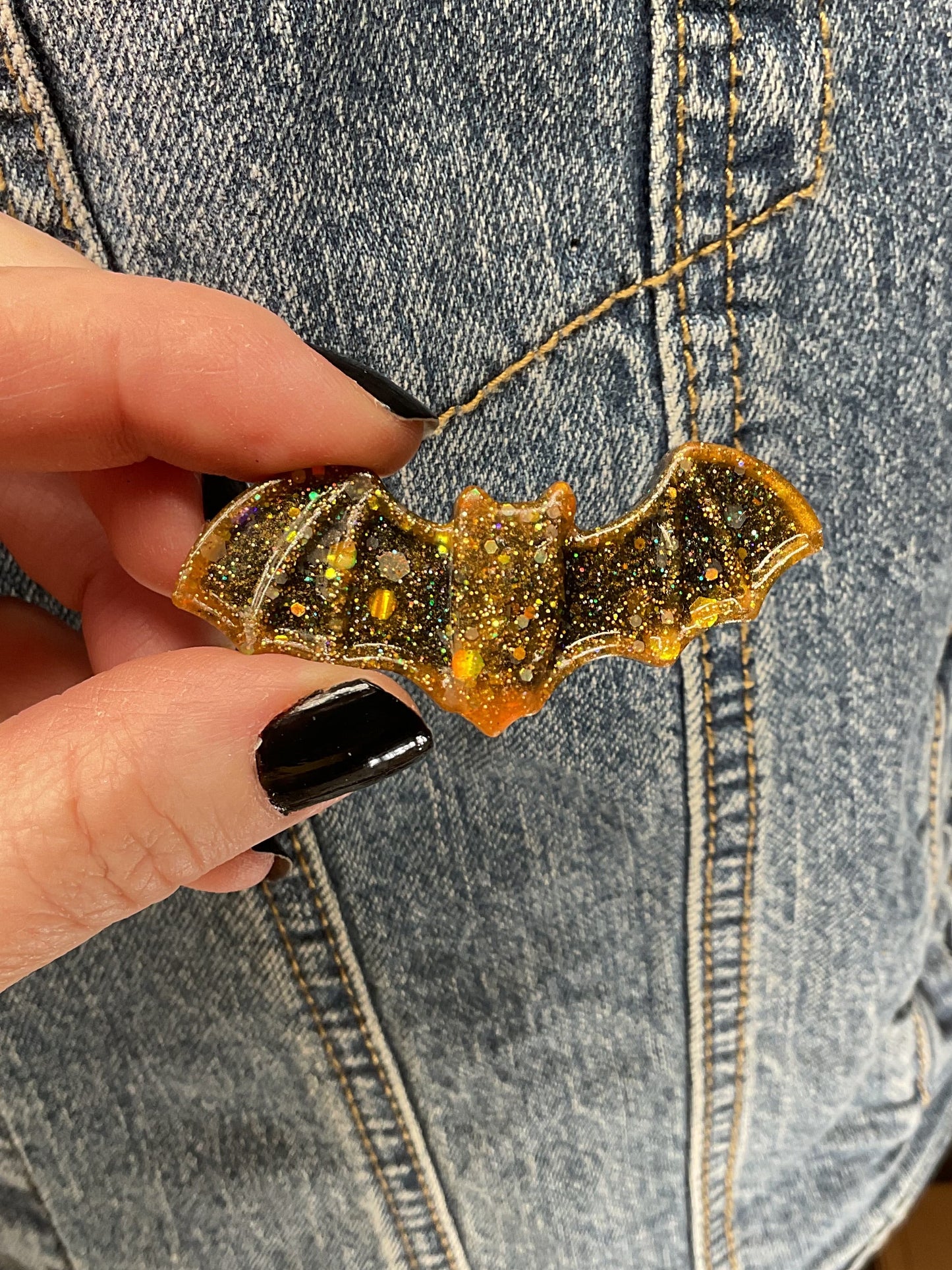 Gold Bat Pin- Glow in the Dark Glitter