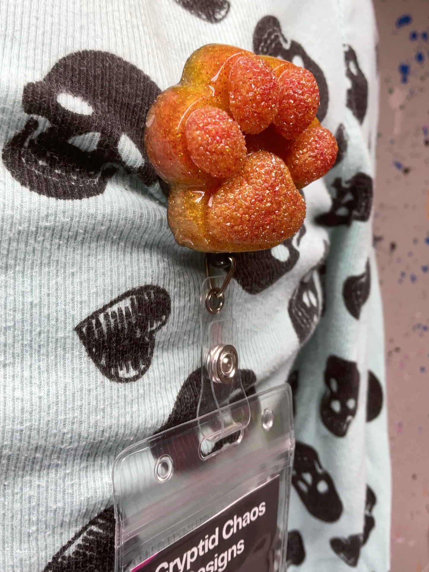 Orange 3D Paw Print Badge Reel