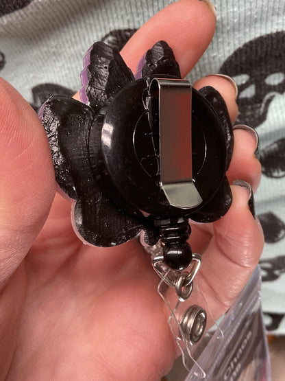 Purple & White Mothman Retractable Badge Reel - Glow in the Dark