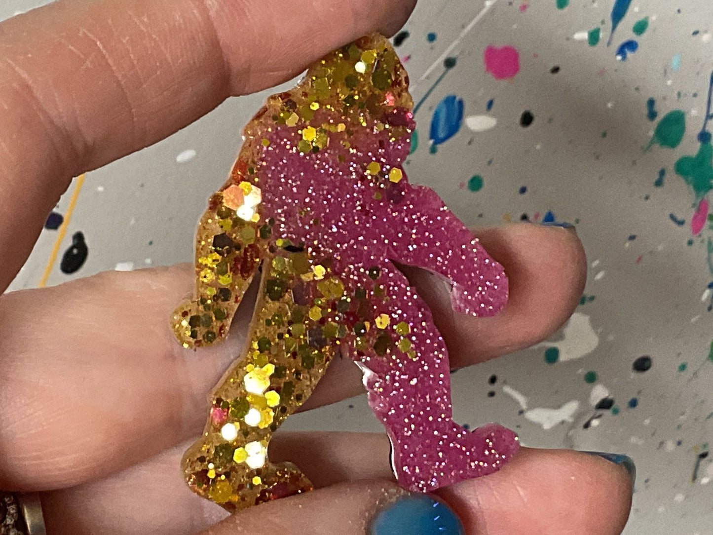 Small Pink & Gold Bigfoot Magnet