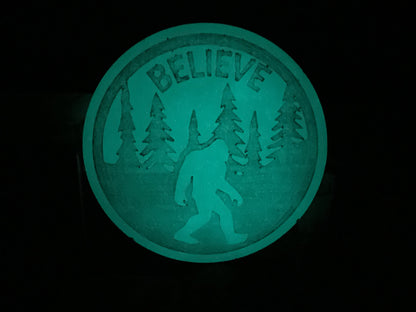 Large White 3 Inch Believe Bigfoot Magnet - Glow in the Dark
