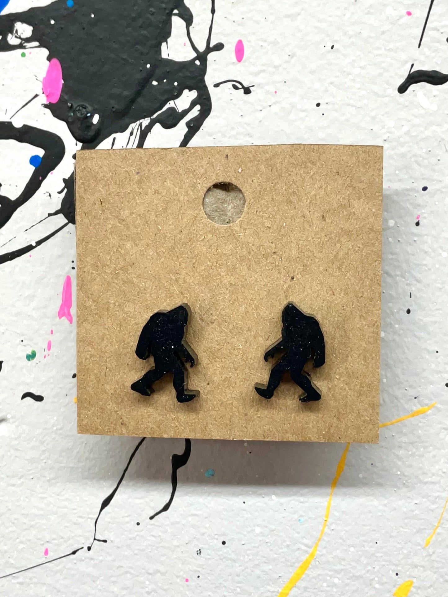 Black Bigfoot Stud Earrings Hypoallergenic