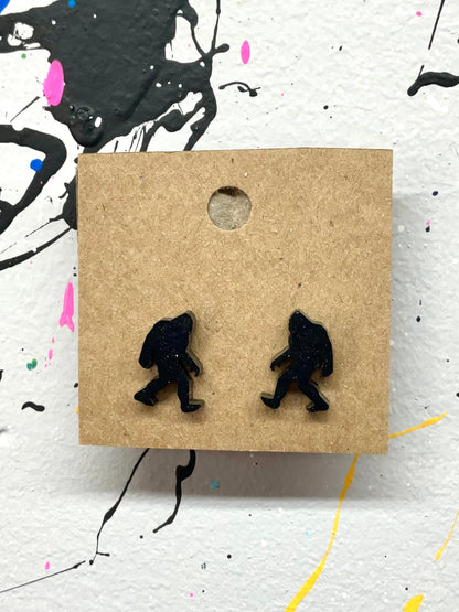 Black Bigfoot Stud Earrings Hypoallergenic