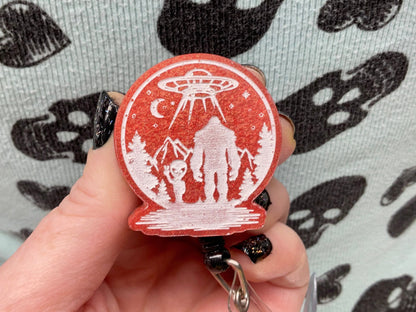 Orange Bigfoot & Alien Retractable Badge Reel