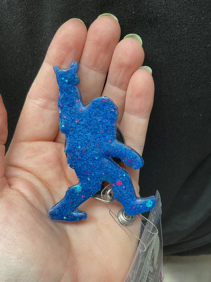 Blue Bigfoot Rock Hand Retractable Badge Reel