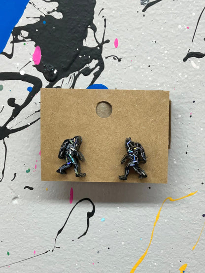 Black Holographic Glitter Bigfoot Stud Earrings Hypoallergenic