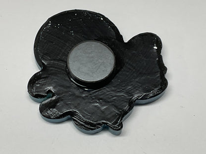 Small Teal Kraken Magnet With Green Glitter