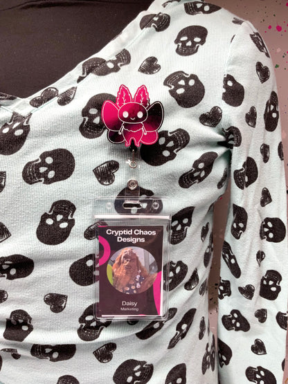 Hot Pink & Black Mothman Retractable Badge Reel - Glow in the Dark