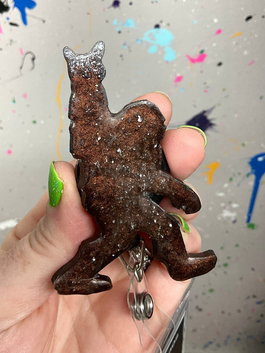 Brown & Silver Rock Hand Bigfoot Retractable Badge Reel