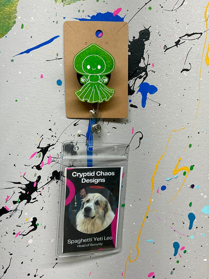 Neon Green Flatwoods Monster Retractable Badge Reel - Glow in the Dark