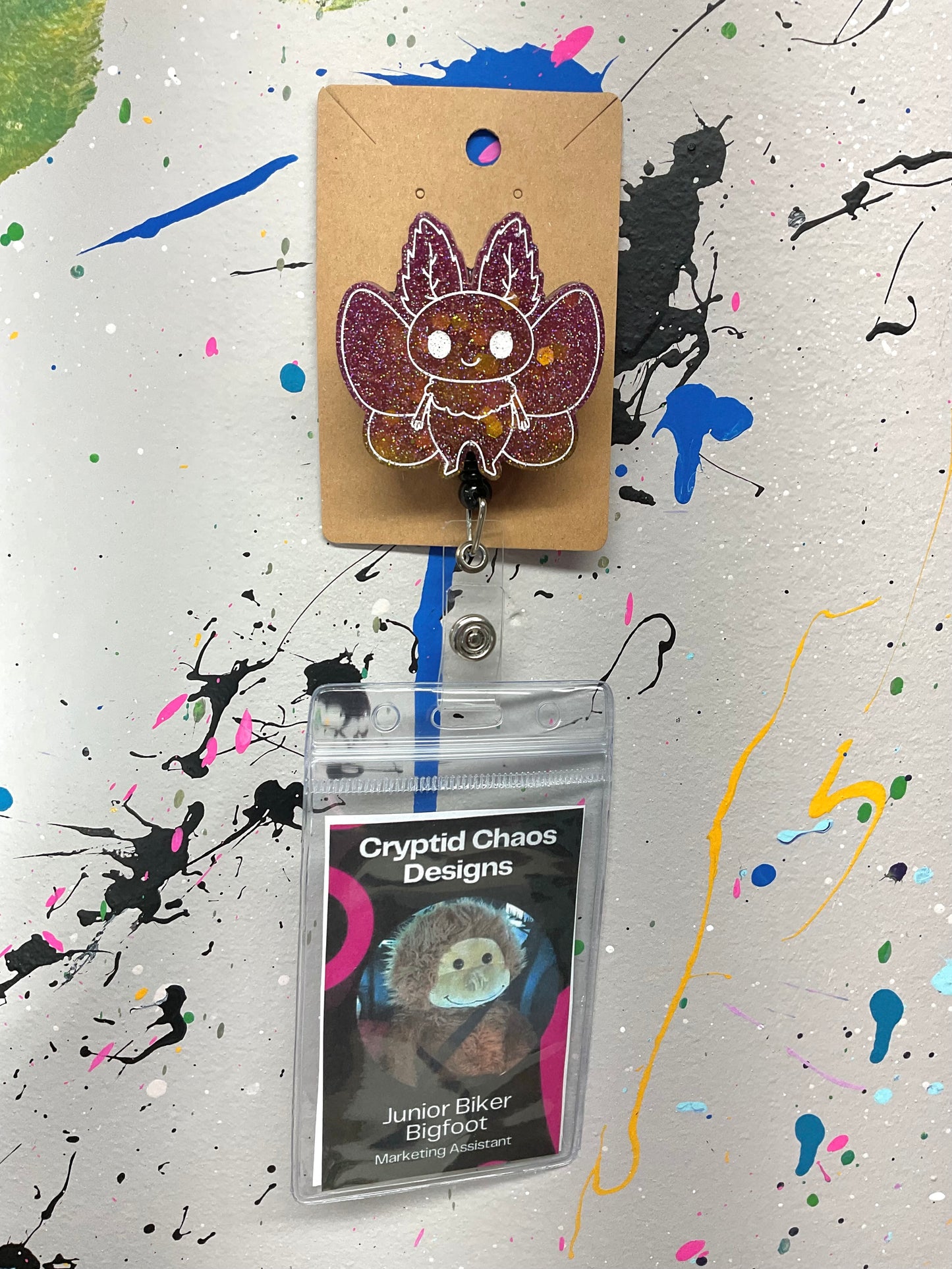 Pink & Gold Mothman Retractable Badge Reel