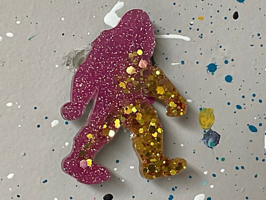 Small Pink & Gold Bigfoot Magnet