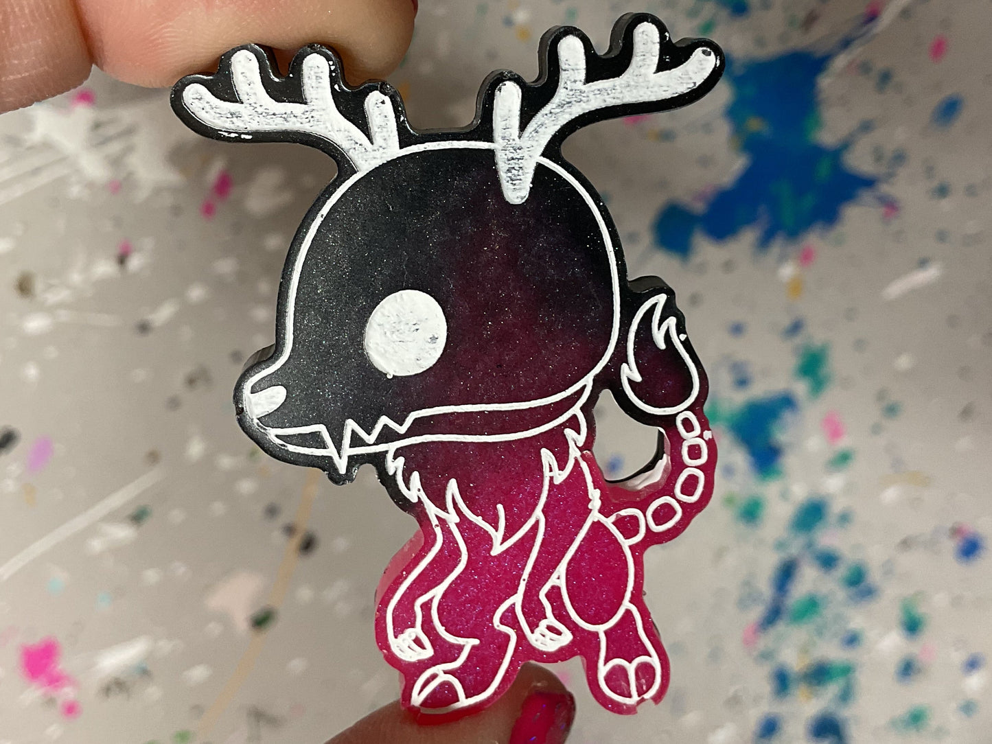 Small Pink & Black Wendigo Magnet Glow in the Dark