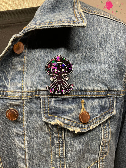 Black Pink Glitter Flatwoods Monster Pin