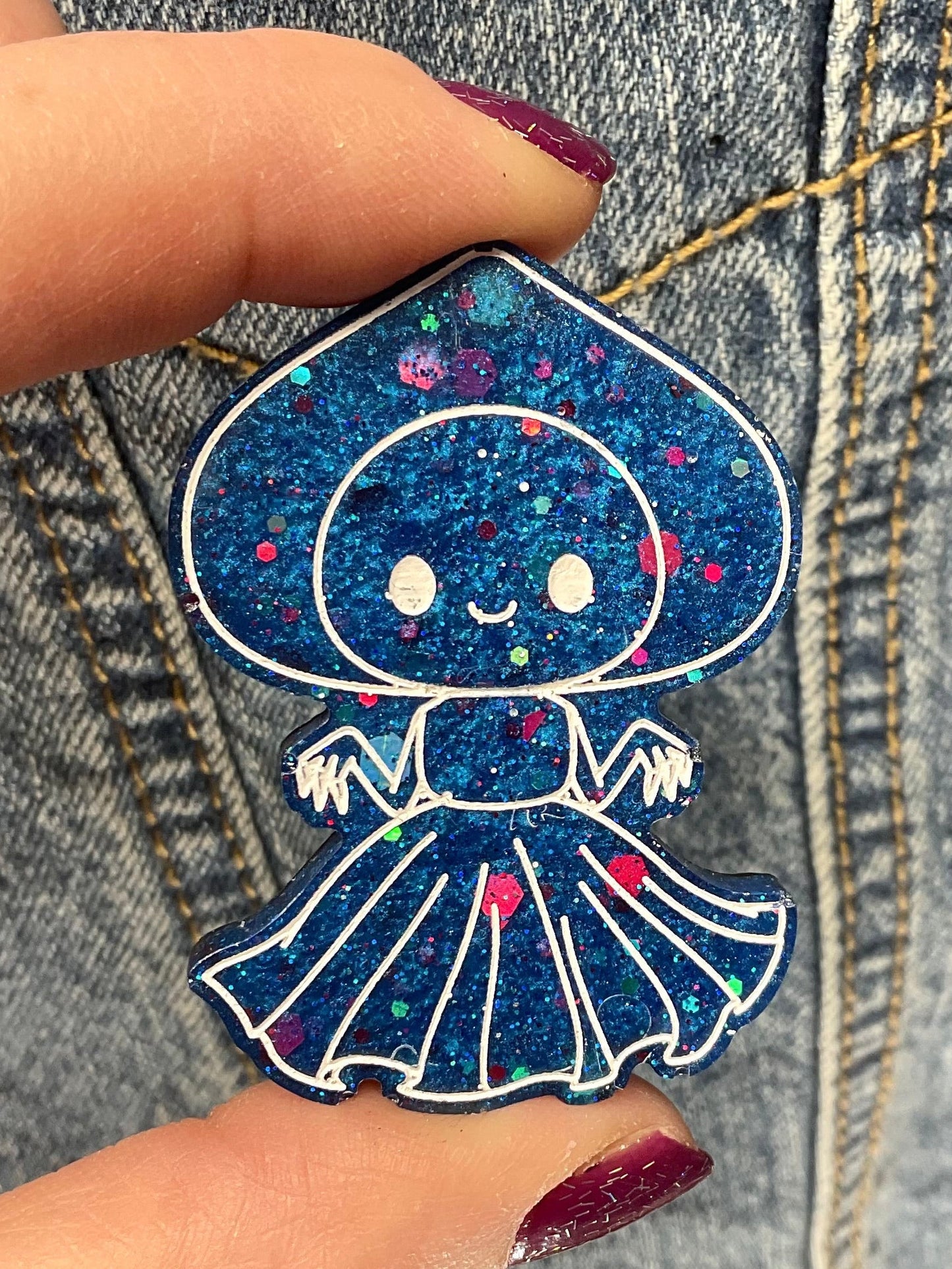Blue Glitter Flatwoods Monster Pin