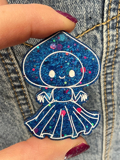 Blue Glitter Flatwoods Monster Pin