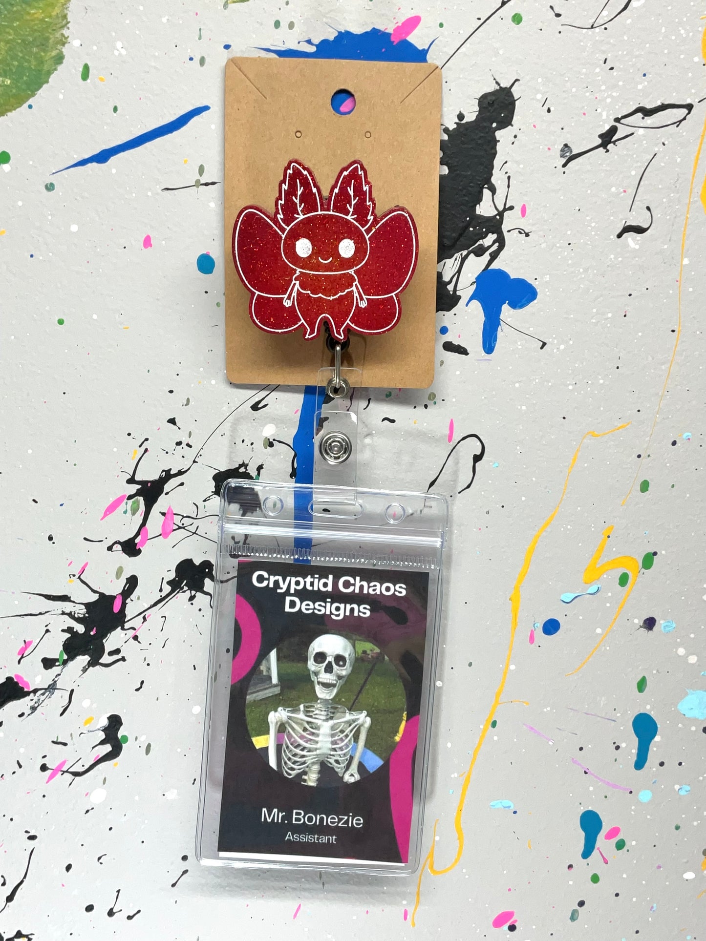 Bright Red Mothman Retractable Badge Reel