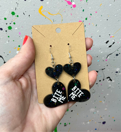 Bite Me Heart Earrings - Black Hypoallergenic