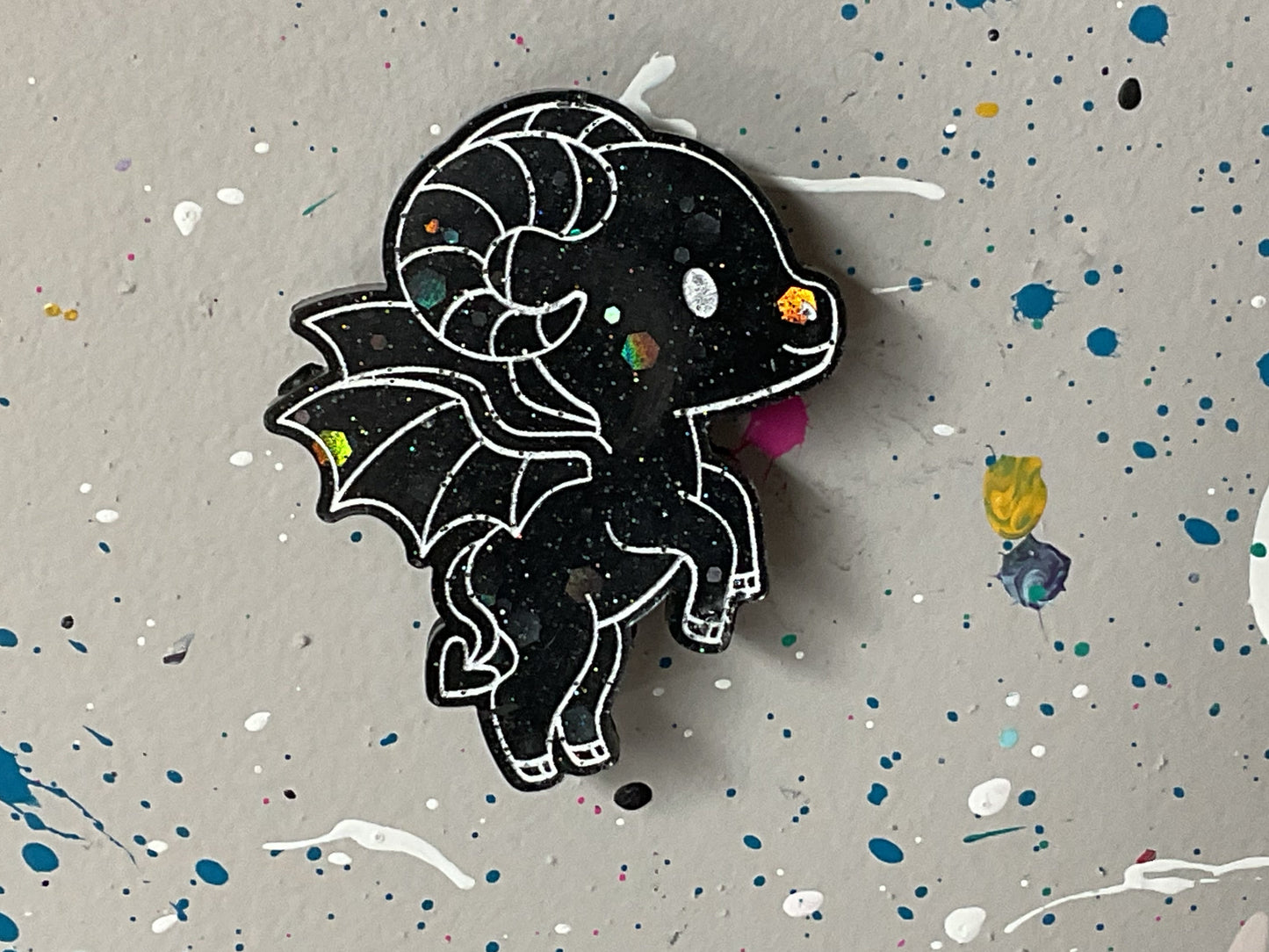 Small Black & Holographic Glitter Jersey Devil Magnet