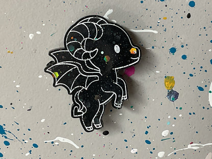 Small Black & Holographic Glitter Jersey Devil Magnet