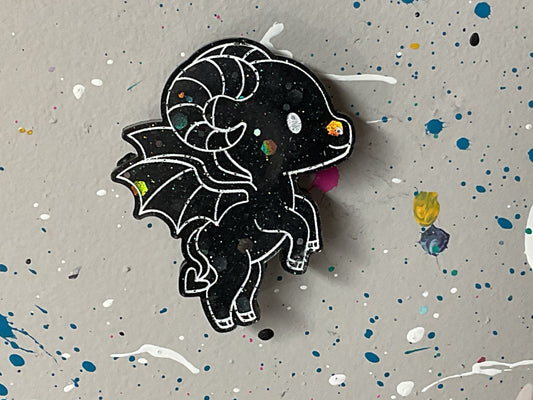 Small Black & Holographic Glitter Jersey Devil Magnet