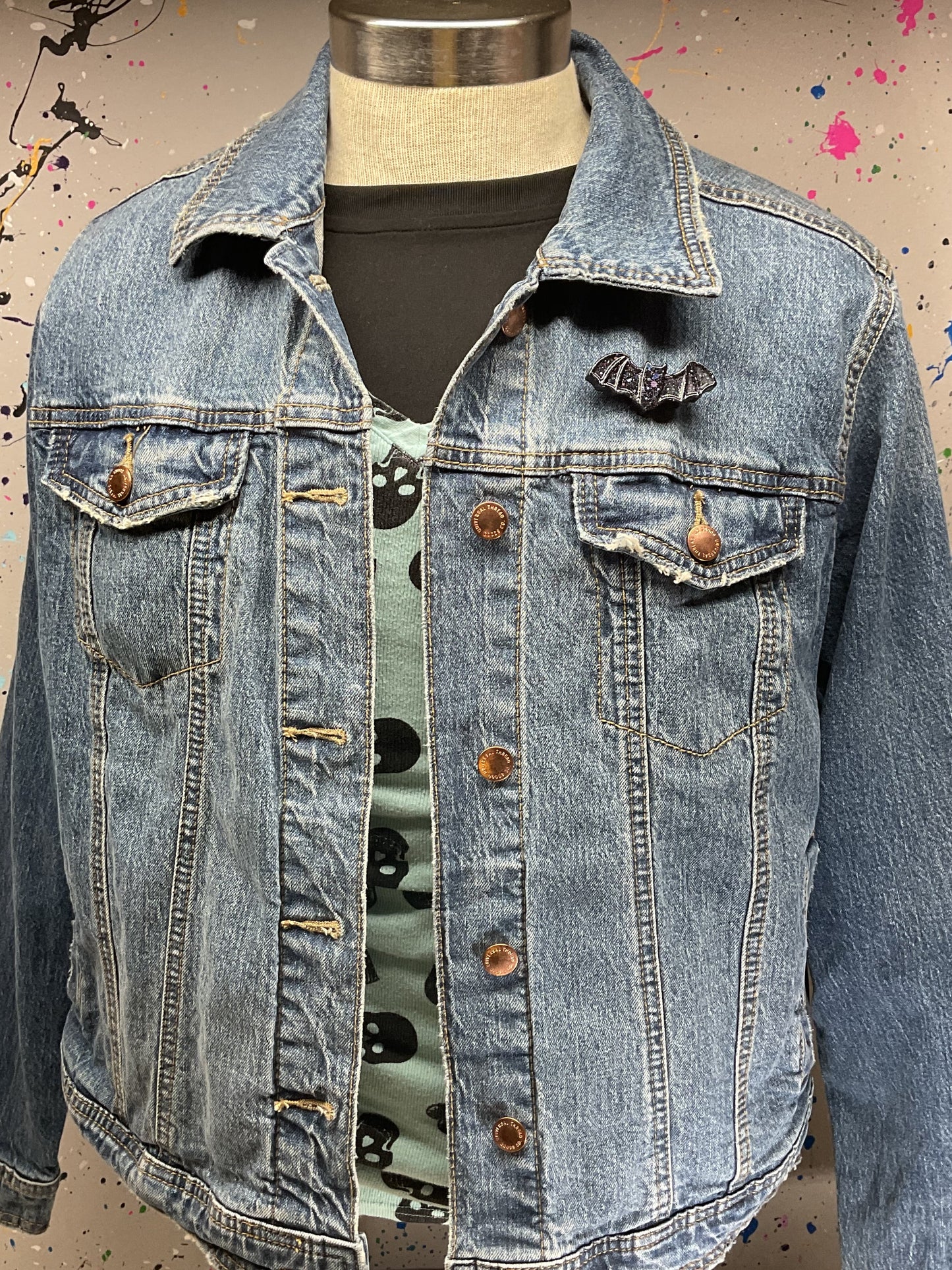 Black Holographic & Silver Glitter Bat Pin