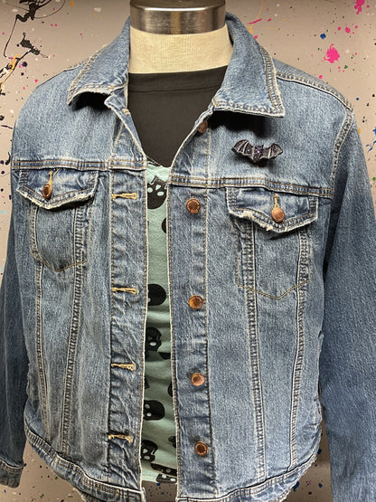 Black Holographic & Silver Glitter Bat Pin