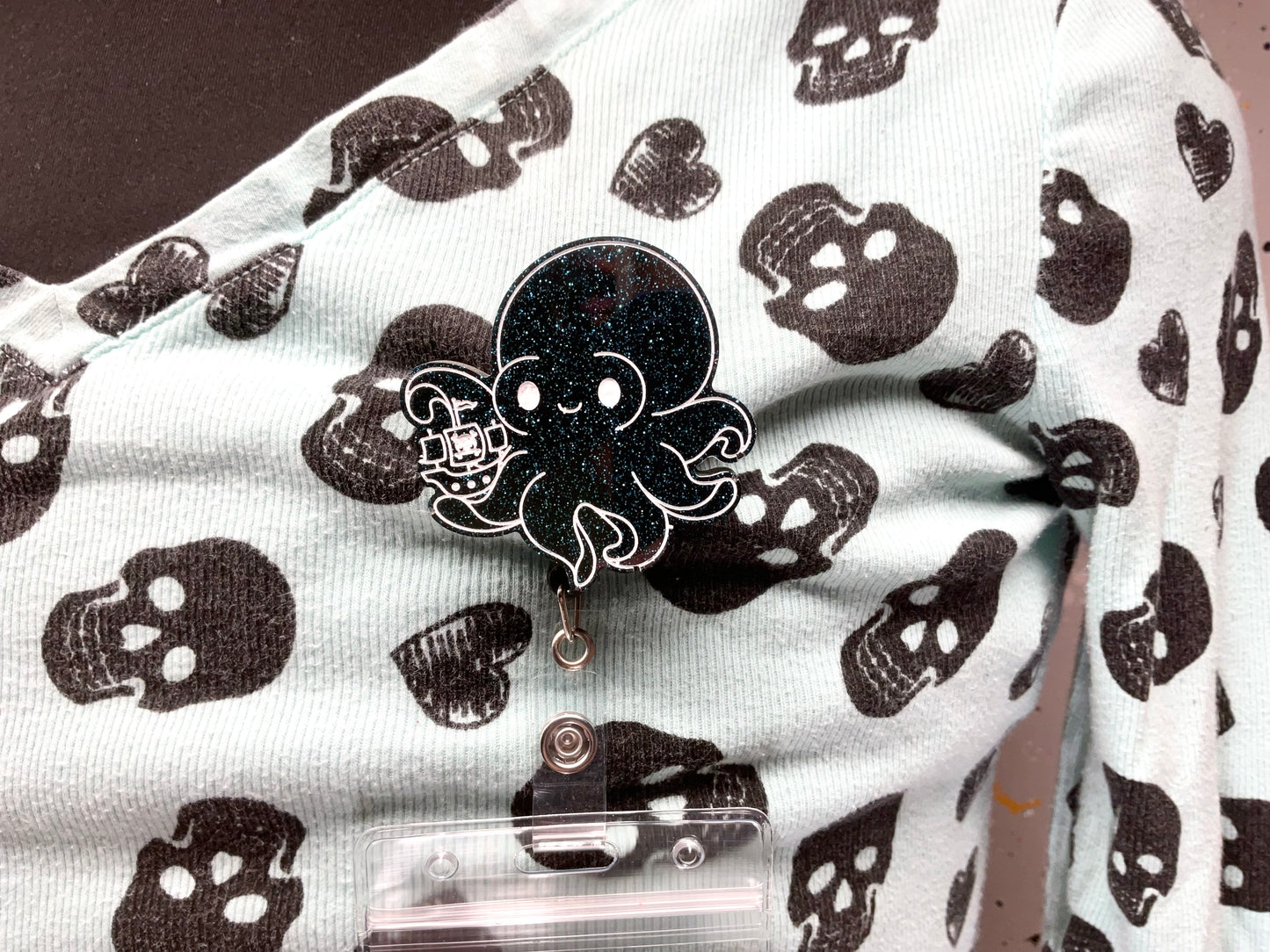 Black & Blue Glitter Kraken Retractable Badge Reel